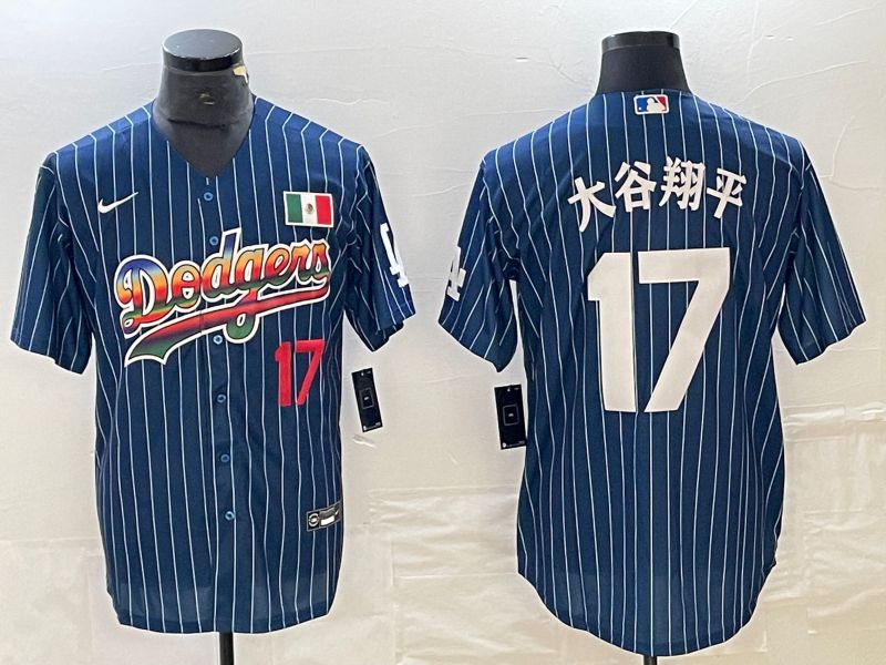 Men Los Angeles Dodgers #17 Ohtani Blue stripe Nike Game MLB Jersey style 17->los angeles dodgers->MLB Jersey
